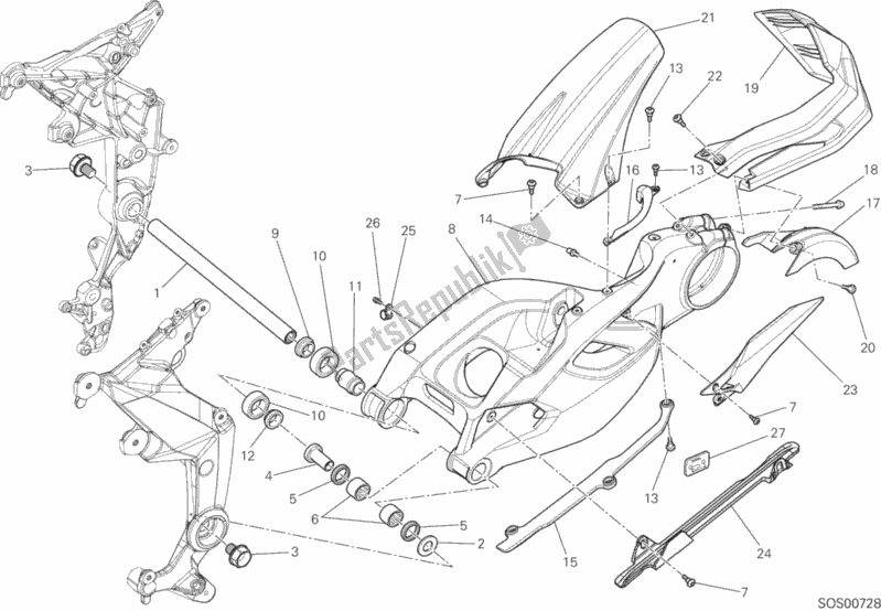 All parts for the Swing Arm of the Ducati Multistrada 1200 ABS Brasil 2015